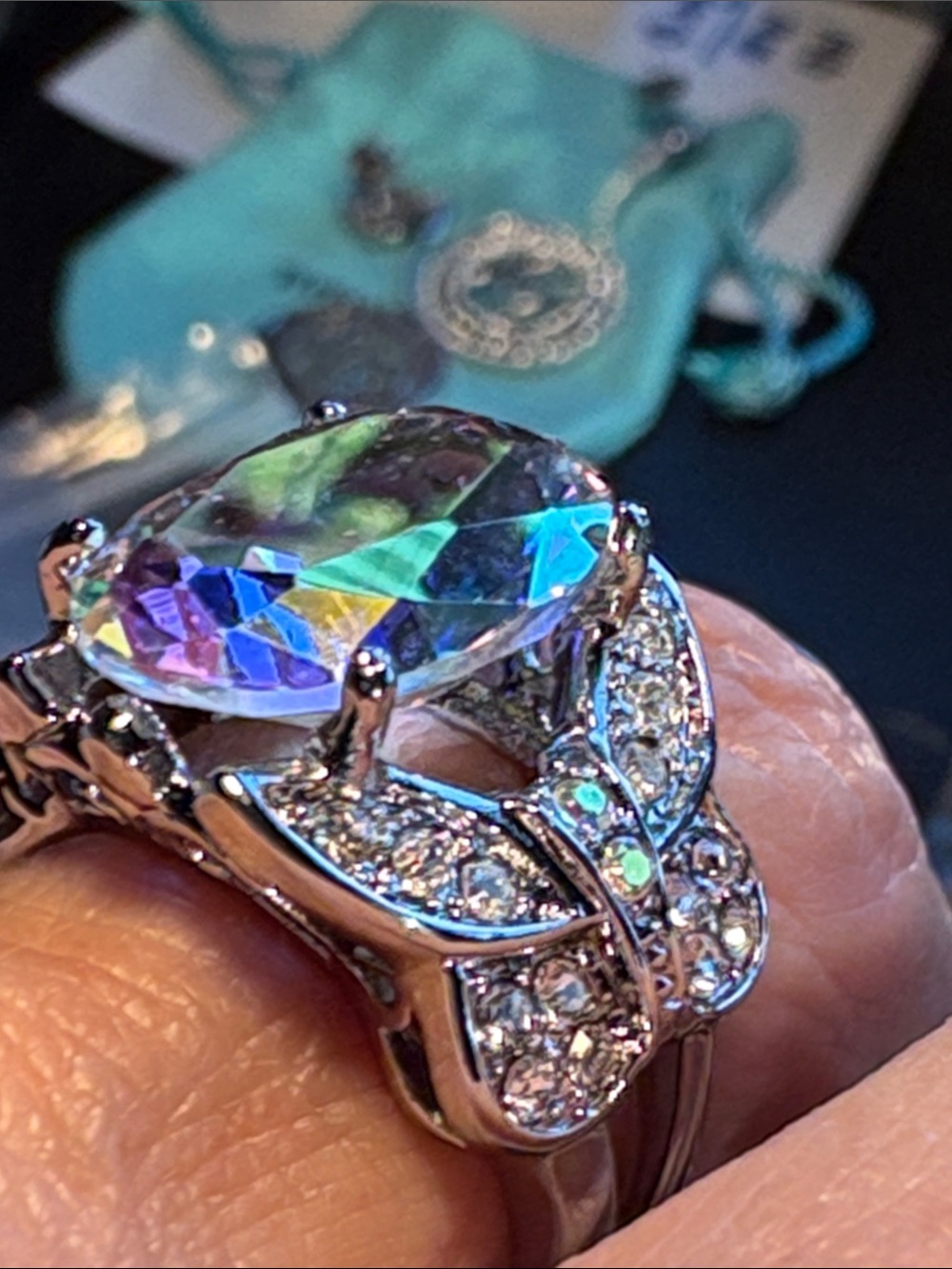 Kirks Folly Iridescent Crystal Butterfly Ring in Multi-Color